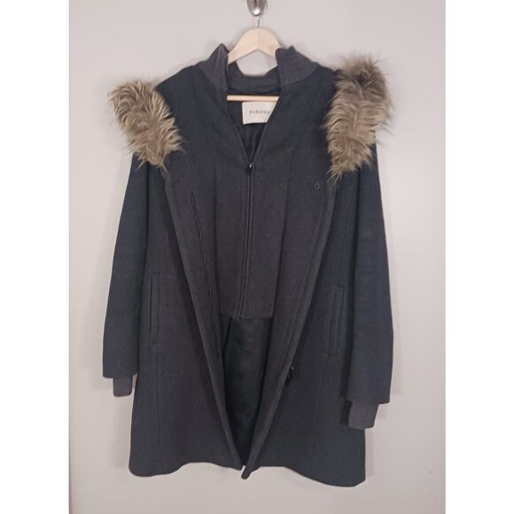 Aritzia Babaton Wool Cashmere Blend Faux Fur Hood Gray Winter Coat Size XS - Picture 3 of 7